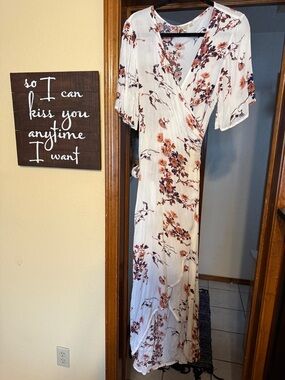 Roxy Cream Floral Maxi Dress with Rust and Navy Accents